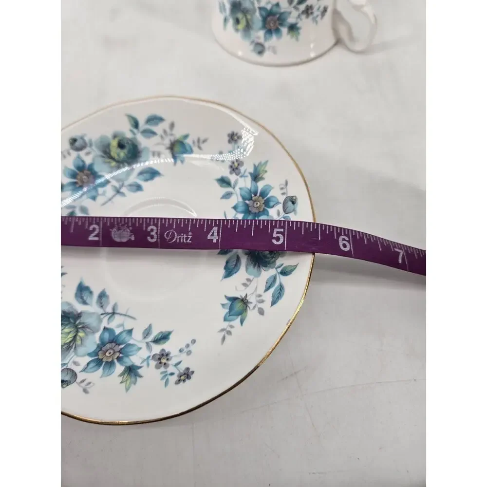 Mid Century 60s Blue Flowers Queen Anne Fine Bone China Tea Cup and Saucer